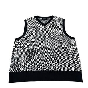 Ksubi Black White Viscose Blend Iconic Logo AOP Sweater Vest Mens Size XL
